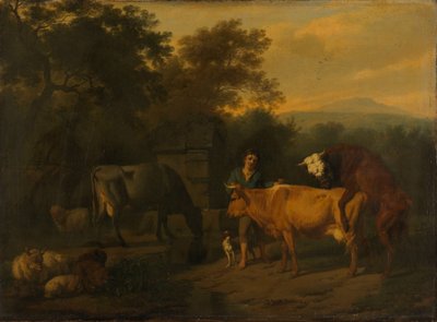 Landscape with Herdsman and Cattle by Dirck van der Bergen